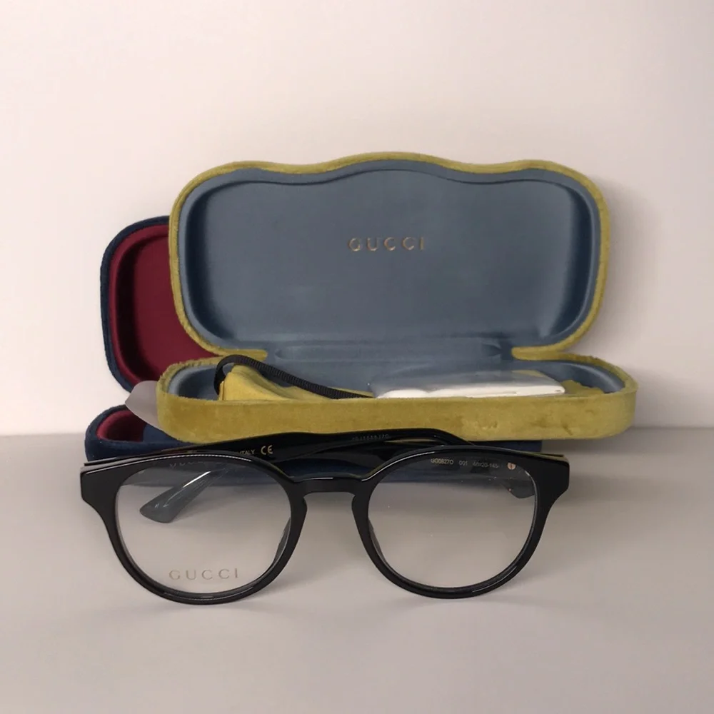 New Authentic Gucci GG0827O 001 Black Round Eyeglasses